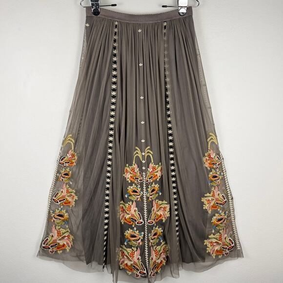 Sundance Adorabella Maxi Skirt Floral Embroidered Grey Taupe Women's Small Boho - Picture 3 of 11